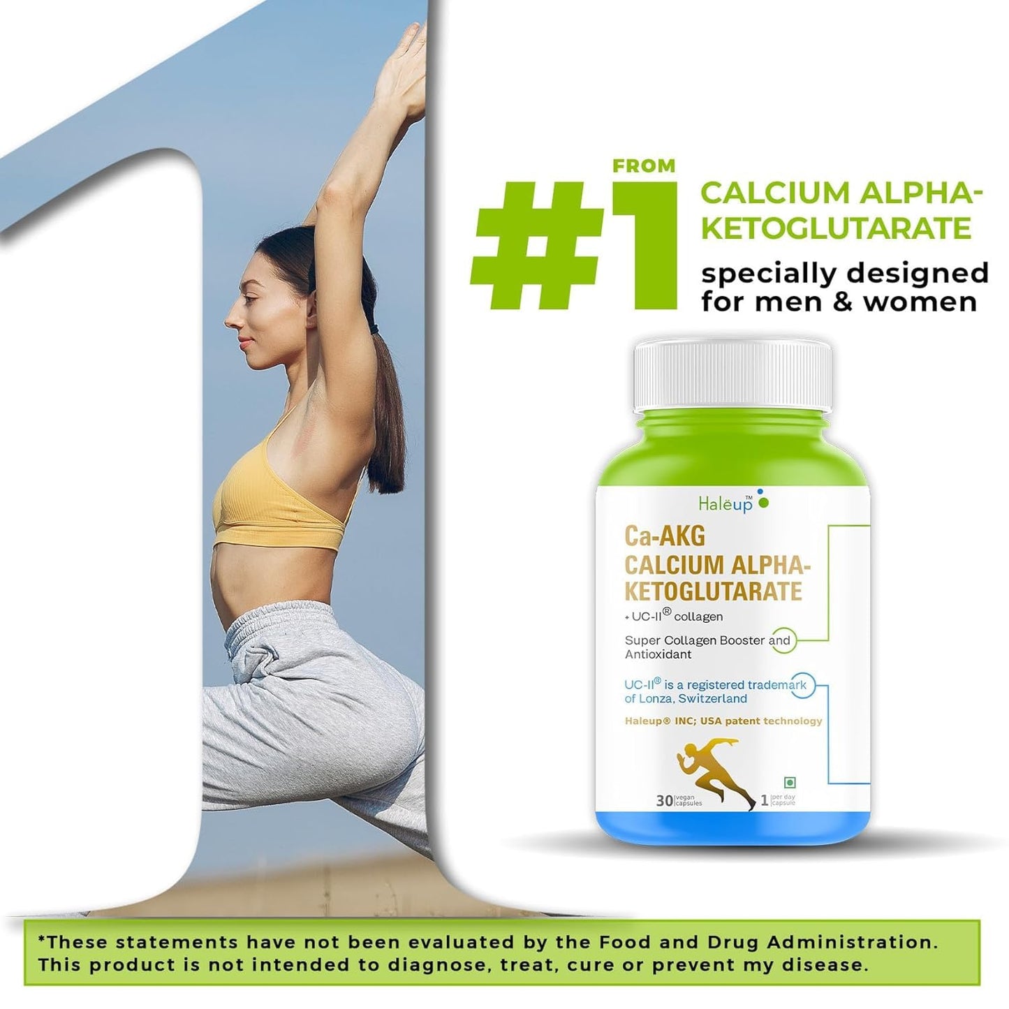 Haleup Calcium AKG Supplement with UC-II collagen | Calcium Alpha-Ketoglutarate for Cellular Energy, Bone Strength, Muscle Recovery (4 pack X 30s count)