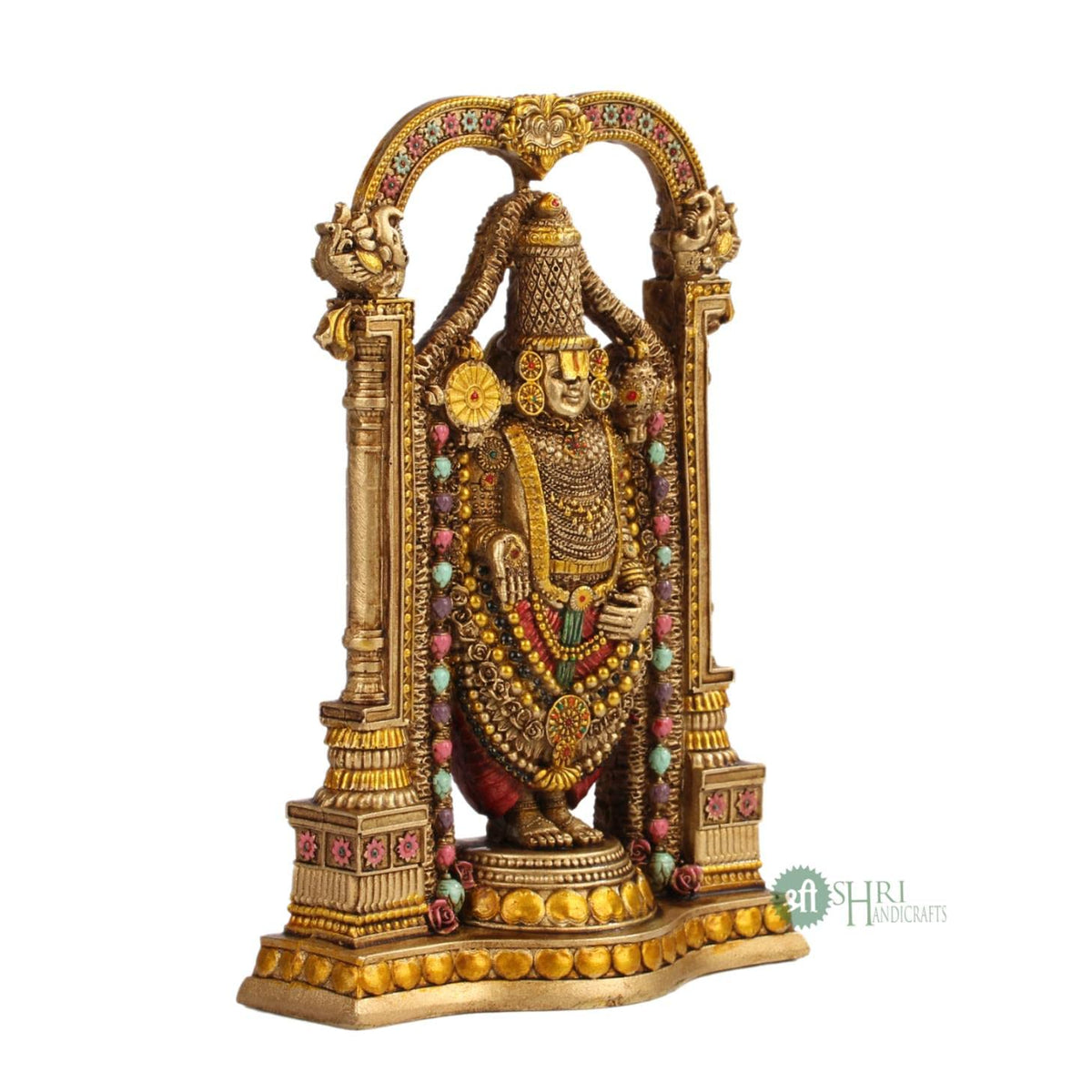 Tirupati Balaji Fine Metal Finish Idol Decorative Showpiece Handcrafted Tirupati Balaji Murti for Home Office and Gifting Purpose Sculpture, Golden, Pack of 1