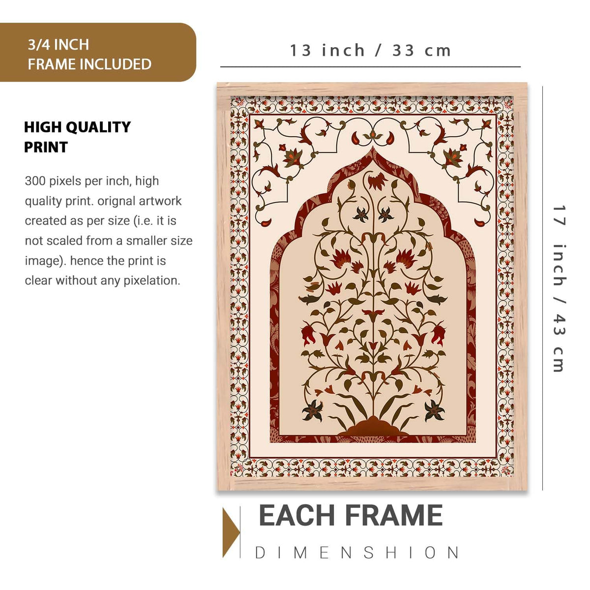 Indian Traditional Madhubani Wall Art Painting With Frame Pichwai Art Home Decoration For Living Room Bed Room Hotel Wall Decor Digital Reprint Set of 3 (13X17 inch)
