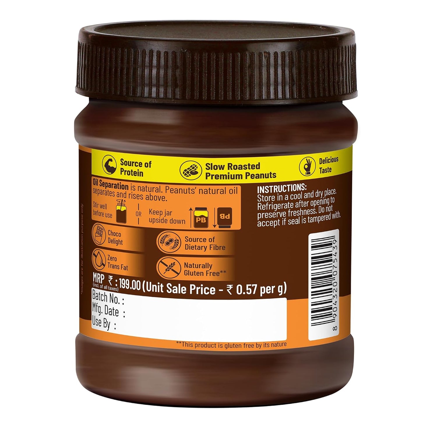 DiSano Chocolate Peanut Butter Creamy, 23g Protein & 6.4g Dietary Fibre, Tasty & Healthy Chocolate Spread for Breakfast & Snacks, Made with Premium Roasted Peanuts