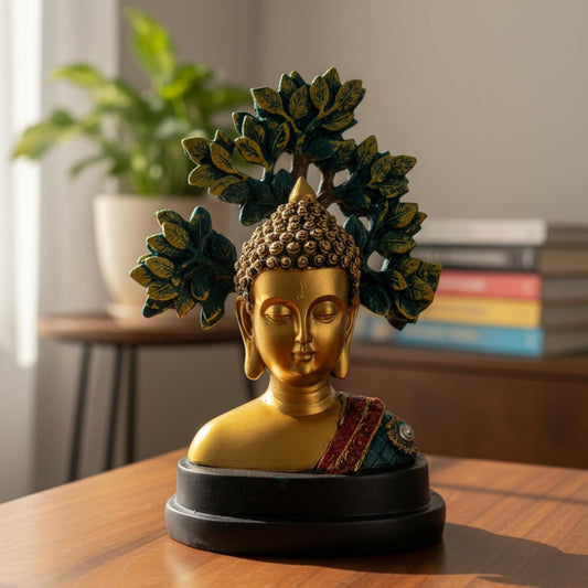 eCraftIndia Buddha Statue with Bodhi Tree | Meditation Buddha Idol for Home Decor Pooja Room Office Gift (Multicolor)
