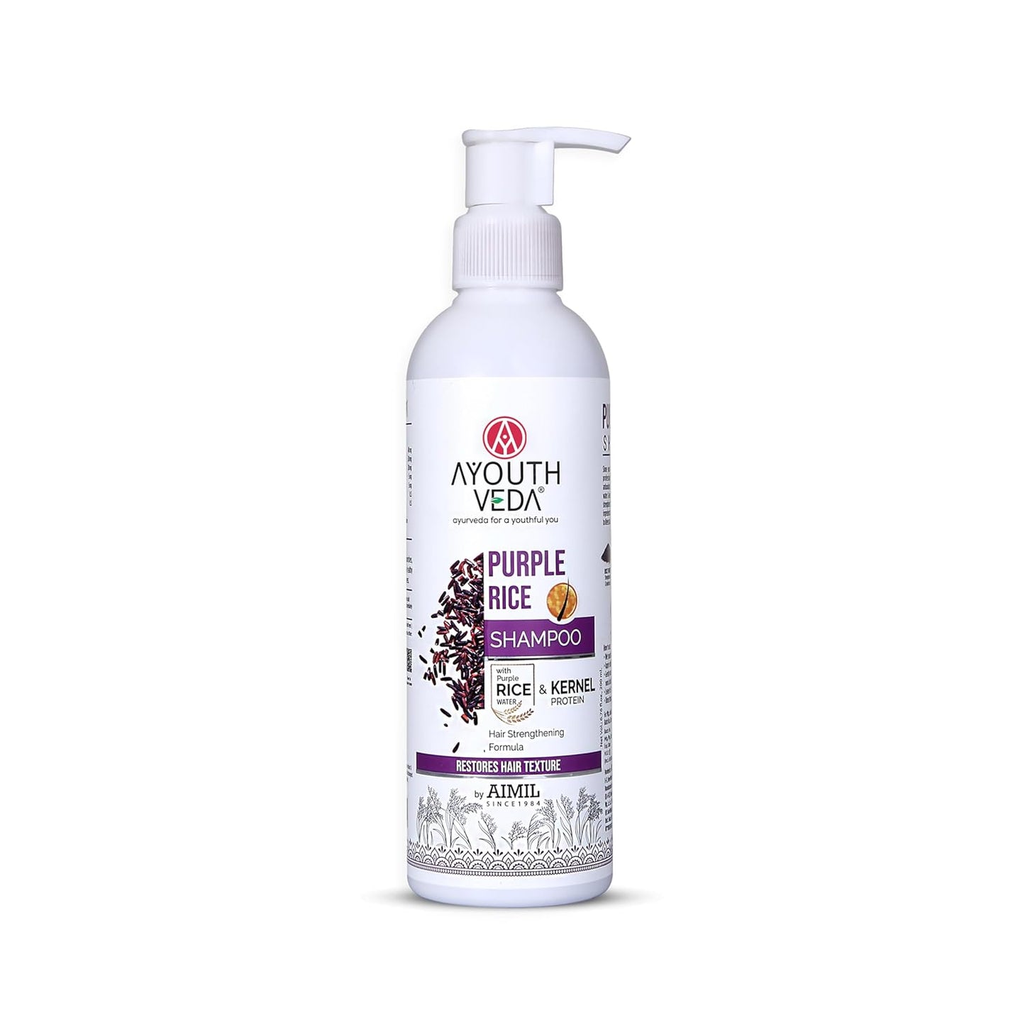 Ayouthveda Purple Rice Water & Kernel Protein Shampoo | With the Goodness of Betel Leaves & Guava Leaves | For Damage & Frizzy Hair | Helps To Restore Hair Texture (Pack of 1; 200ml)