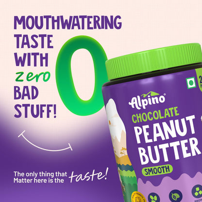 ALPINO Chocolate Peanut Butter Smooth - Roasted Peanuts, Chocolate Paste, Brown Sugar & Sea Salt - 26g Protein, Gluten Free – Plant Based Peanut Butter Creamy
