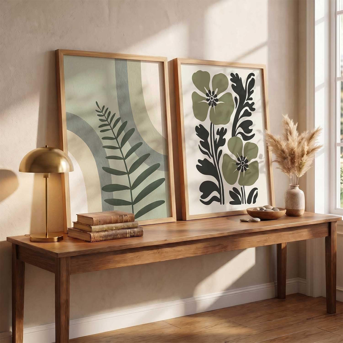 Aesthetic Boho Art Home Decoration | Boho Paintings With Frame For Living Room Bed Room Hotel Wall Decor Digital Reprint Set of 2 (13X17 inch)