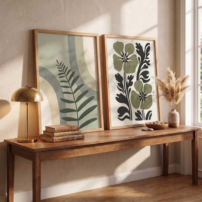 Aesthetic Boho Art Home Decoration | Boho Paintings With Frame For Living Room Bed Room Hotel Wall Decor Digital Reprint Set of 2 (13X17 inch)