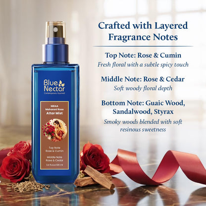 Blue Nectar Maharani Rose Attar Mist with Cumin & Sandalwood | Long-Lasting Perfume Mist for Women | Floral Essence | Travel-Friendly Body Mist Spray (100 ml)
