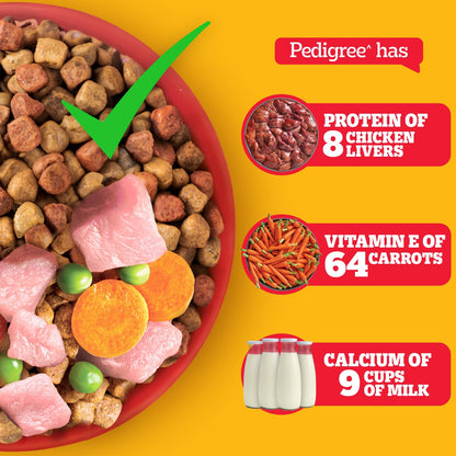 Pedigree Adult Dry Dog Food, Chicken & Vegetables, 1 kg, Contains 37 Essential Nutrients, 100% Complete & Balanced Food for Adult Dogs