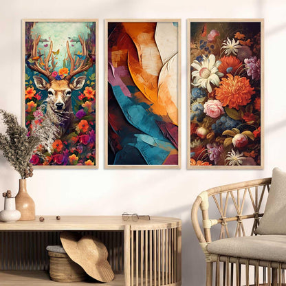 Decorative Modern Wall Art Print With Frame Abstract Paintings For Living Room Bed Room Hotel Wall Decor Digital Reprint Engineered Wood Set of 3 (Art 10, 10x19 inch)