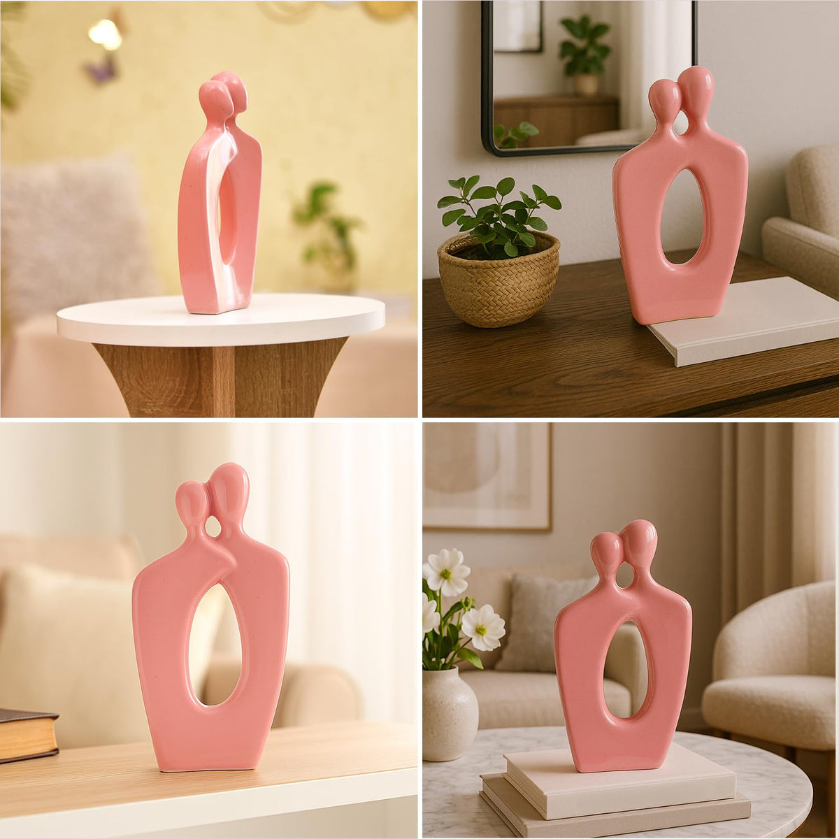 Inseparable Ceramic Couple Figurine | A Timeless Expression of Love & Unity | Elegant Décor for Any Setting – Pack of 1, Pink