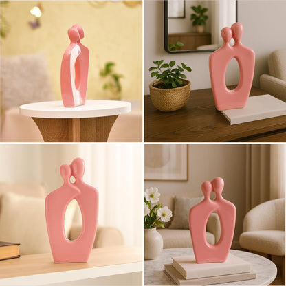 Inseparable Ceramic Couple Figurine | A Timeless Expression of Love & Unity | Elegant Décor for Any Setting – Pack of 1, Pink