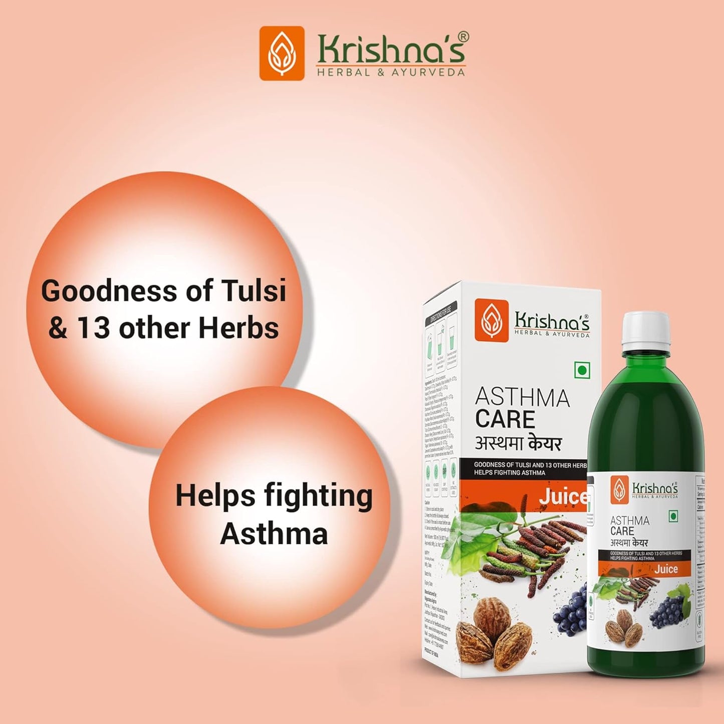 Krishna's Herbal Asthma Care Juice With Goodness of Tulsi & 13 other Herbs for Ease Breathing, Boost Immunity - 1000 ml (Pack of 1)
