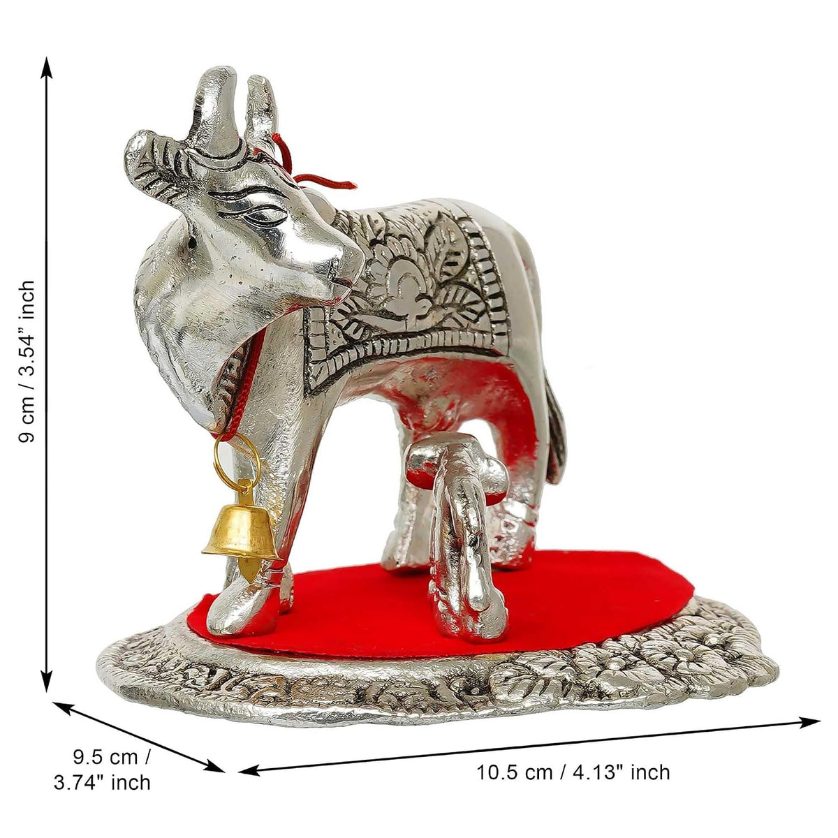 Metal Silver Kamdhenu Cow and Calf Statue | Animal Figurine Decorative Showpiece| Cow with Calf Idol for Home Office Temple | Gift for Diwali Housewarming Birthday