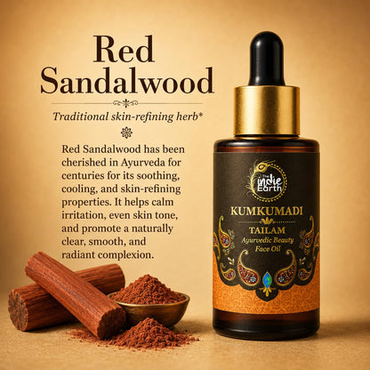 The Indie Earth Kumkumadi Tailam 30 ml | An Ayurvedic Beauty Face Oil | Miraculous Beauty Night Serum for Brighter, Glowing & Younger Looking Skin with Turmeric, Saffron, Blue Lotus & Indian Lotus
