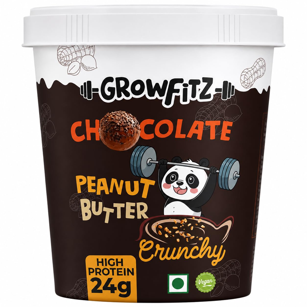 Growfitz CHOCO LAVA Peanut Butter | Indulgent Chocolate Taste | 24 g High Protein | Crunchy Peanut Butter Spread | No Palm Oil | No Added Sugar | Protein Rich, 800g - Pack of 1