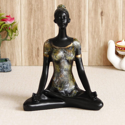 Grey Black Resin Woman in Sukhasana Easy Pose | Yoga Woman Statue Showpiece for Home Decor Living Room Bedroom Office Yoga Studio | Womens Day Gift for Ladies | Birthday Gift for Women