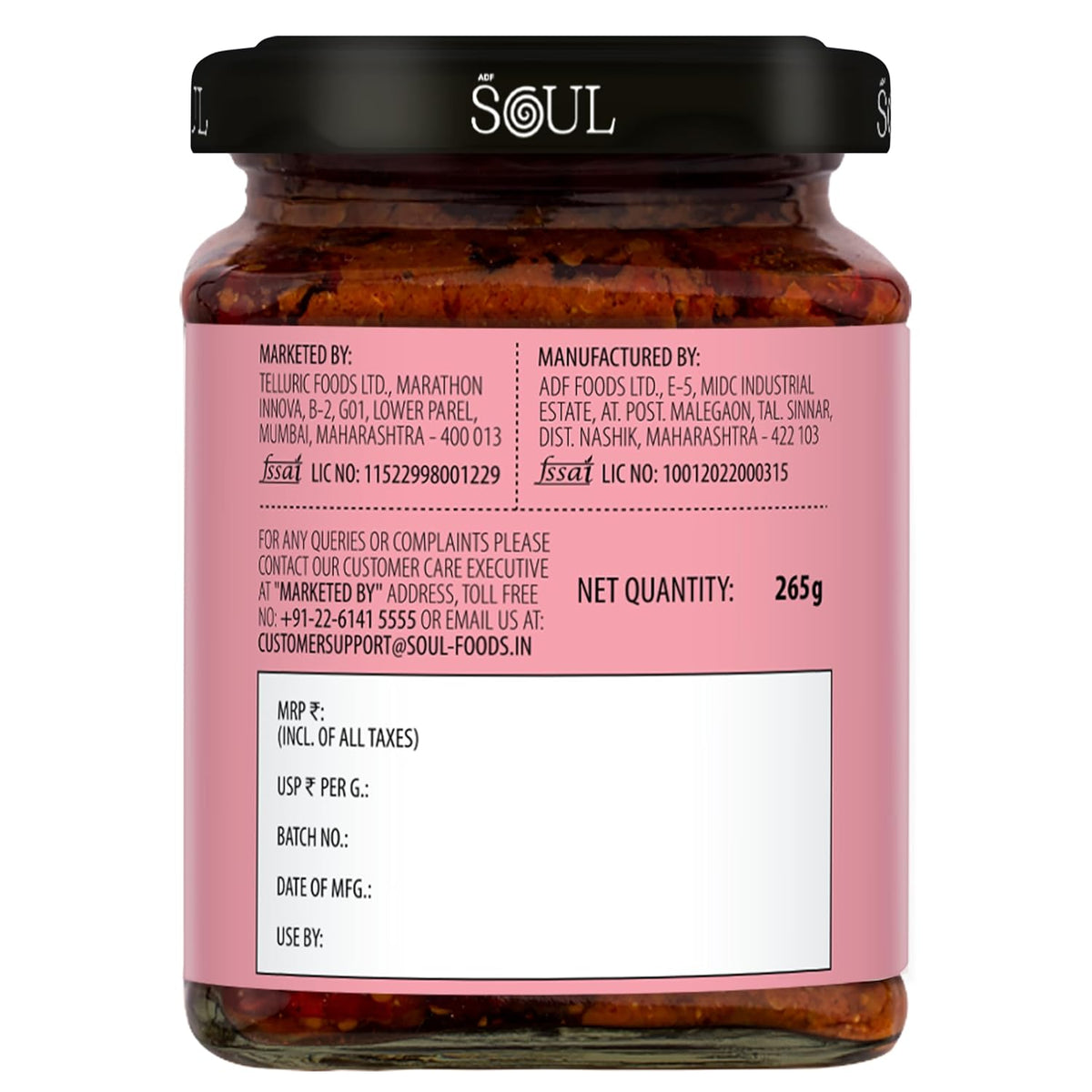 ADF Soul Spicy red chilli pickle made in 100% Olive Oil | Hot, hearty and handcrafted | 265g
