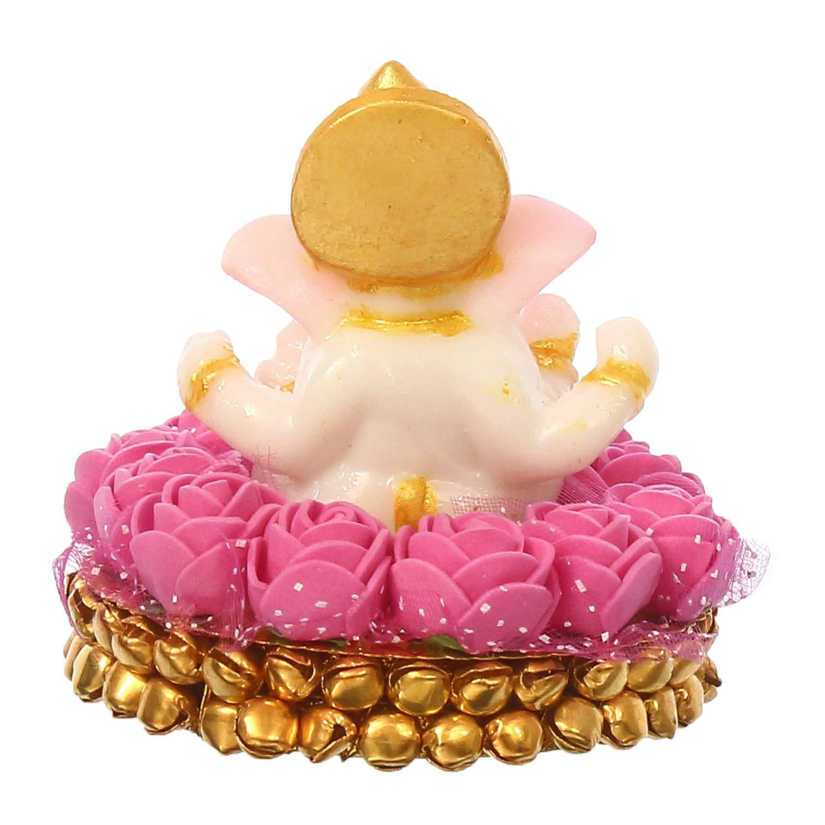 Lord Ganesha Idol on Decorative Handcrafted Plate with Pink Flowers
