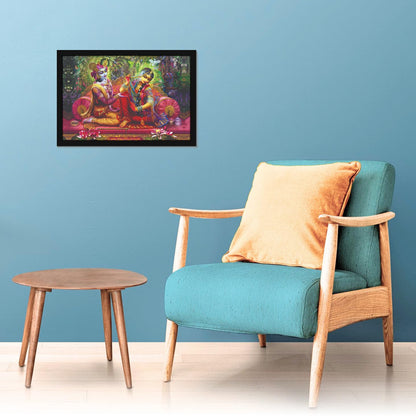 Lord Shri Radha Krishna Painting Hanging Photo Frame Decorative Item for Living Room, Bedroom, Home Decor and Wall Decoration (MM 3404, 45.7L x 30.5W cm, Canvas, With Plexi Glass)