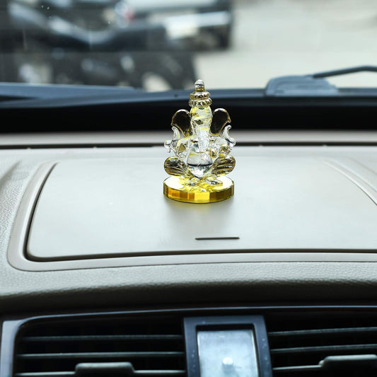 Ganesh Idol for Car Dash Board (8.5cm x 5 cm) (Design 3), Glass, 1 Piece