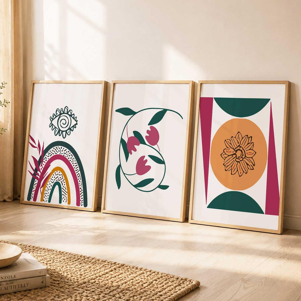 Abstract Painting Home Decorative Modern Wall Art poster With Frame For Living Room Bed Room Hotel Wall Decor Digital Reprint Set of 3 (13X17 inch)