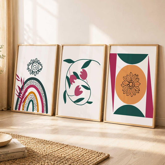Abstract Painting Home Decorative Modern Wall Art poster With Frame For Living Room Bed Room Hotel Wall Decor Digital Reprint Set of 3 (13X17 inch)