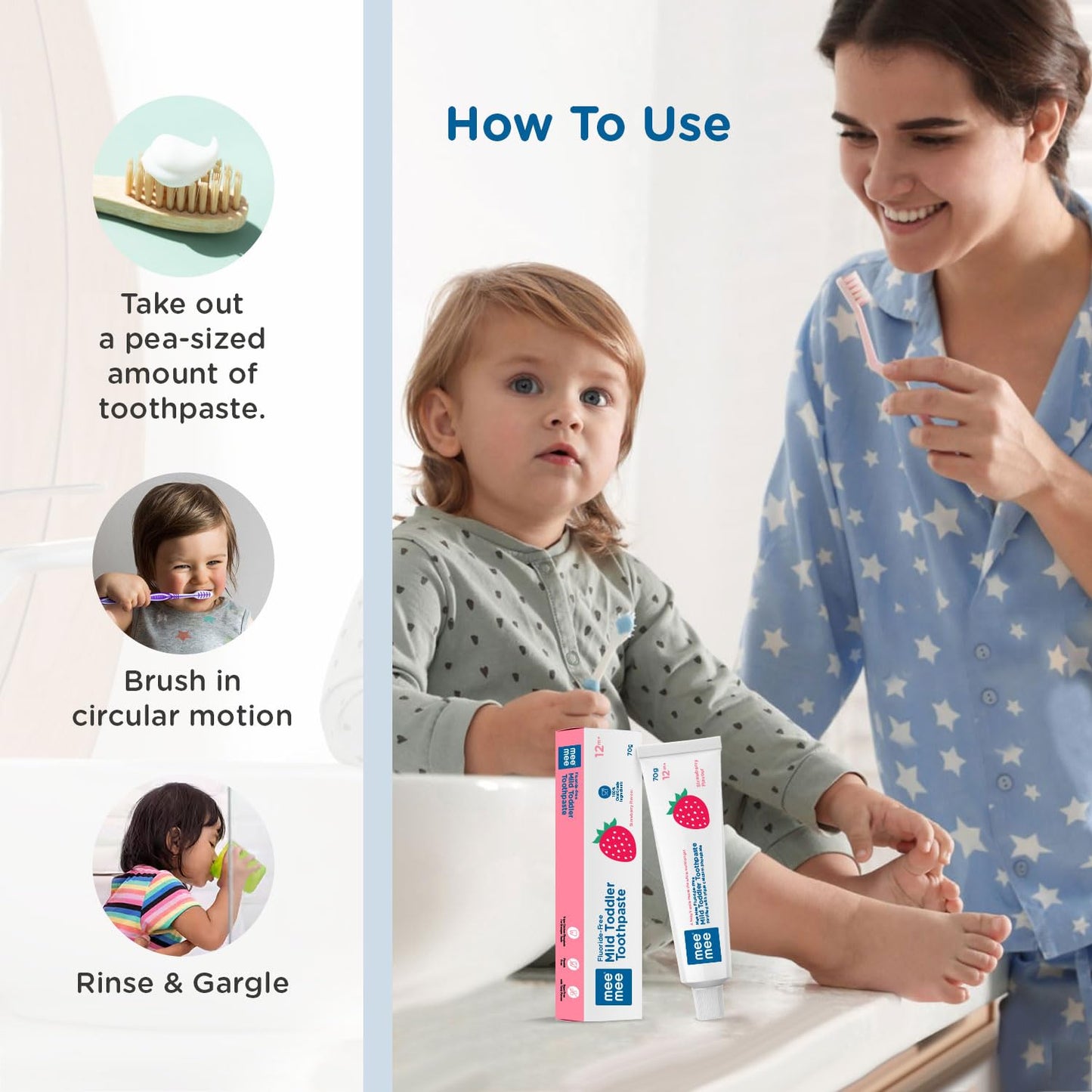 Mee Mee Fluoride Free Baby Toothpaste for Kids & Toddlers | Safe to Swallow Training Toothpaste | Strawberry Flavor | Cavity Protection | Gentle Oral Care | 70g