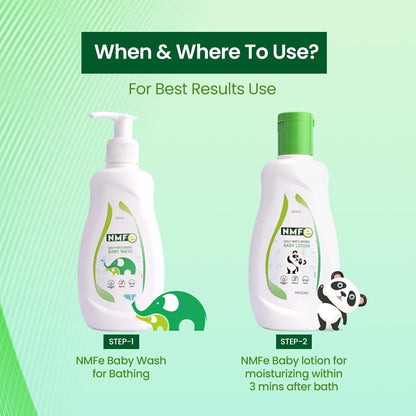 NMFe Daily Moisturising Baby Lotion 200 ml | Aloe Vera & Vitamin E | Baby Skin Hydration & Softness | Non-Greasy, Fast Absorbing | Paraben-Free | Safe for Newborn Sensitive Skin | Dermatologically Tested