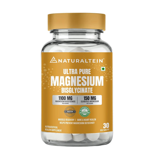 Naturaltein Magnesium Glycinate 1100mg (150mg Elemental) | Chelated High Absorption Magnesium | Supports Sleep Quality & Normal Muscle Function | Glyphosate Tested | 30 Tablets