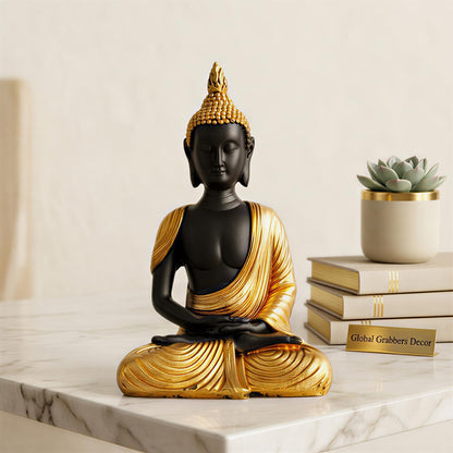 new Sitting Meditating Buddha Statue showpiece Idol Home Decor Items for Living Room and Gifts-GOL_BLK-DB13