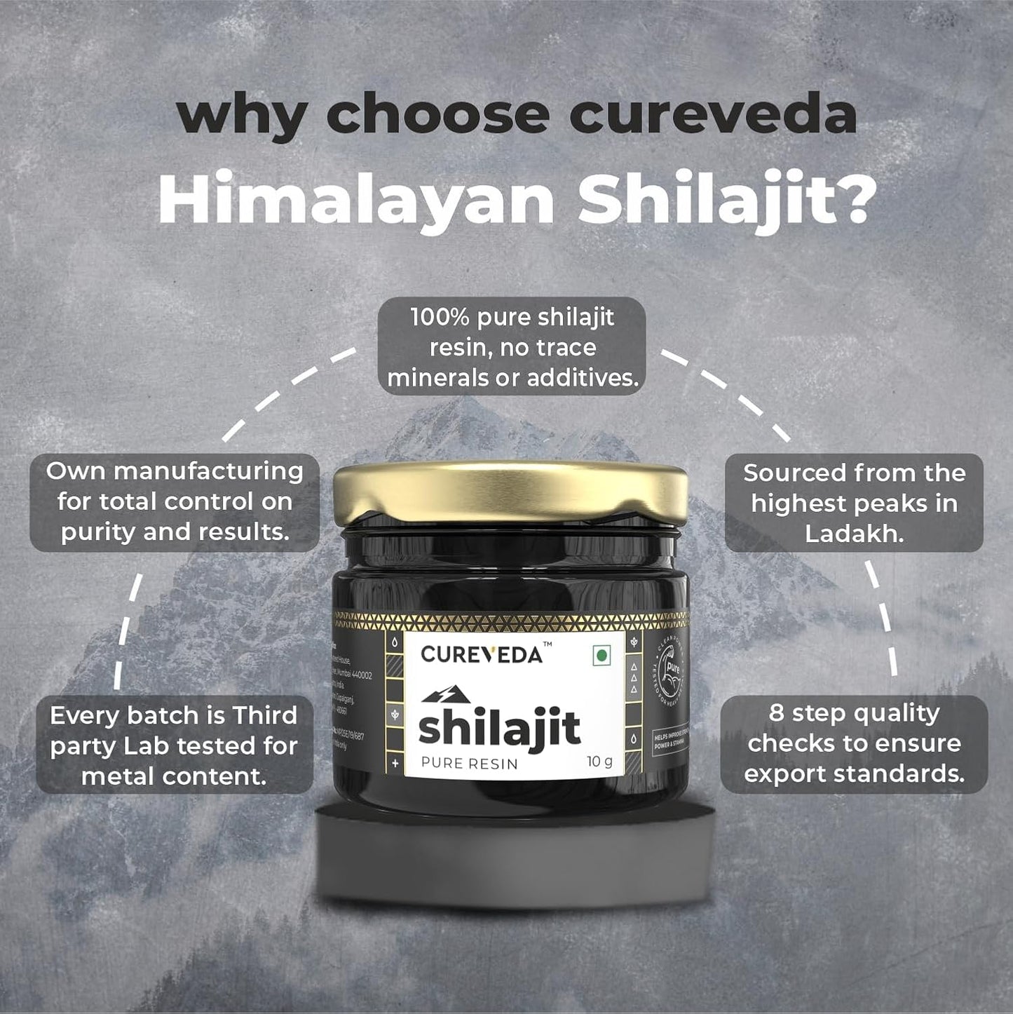 Cureveda Himalayan Shilajit For Men - Resin | 98% Fulvic Acid For Energy, Endurance & Vitality | 100% Ayurvedic (10 gm)