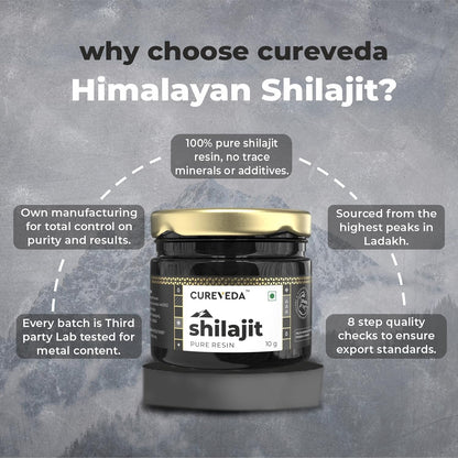 Cureveda Himalayan Shilajit For Men - Resin | 98% Fulvic Acid For Energy, Endurance & Vitality | 100% Ayurvedic (10 gm)