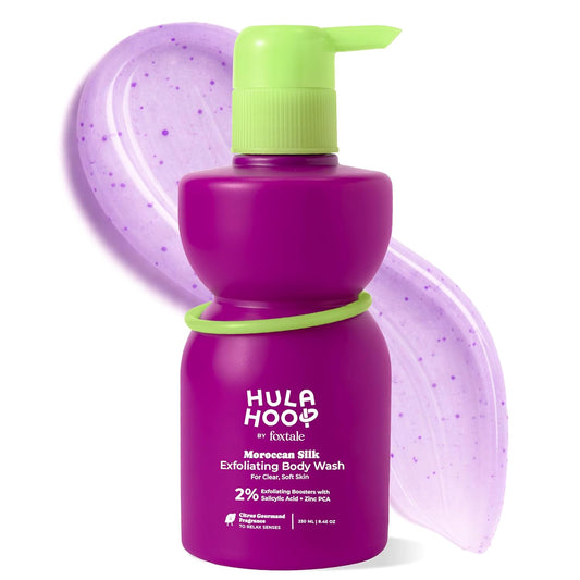 Hula Hoop Exfoliating Body Wash by Foxtale | 2% Salicylic Acid + Zinc PCA | Reduces Body Acne, Strawberry Legs & Tan | Exfoliates & Moisturizes to Reveal Smooth & Bump-free Skin | 250ml