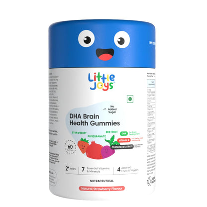 Little Joys DHA Brain Health Gummies For Kids | 2-6 years | 60 Day Pack | Improved Concentration, Mood & Sleep | Packed With 8 Vitamins & Minerals | Multivitamin Gummies For Kids With No Added Sugar