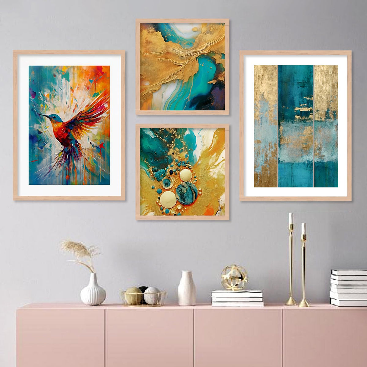 Premium Digital Paintings with Frame for Home Decoration - Painting for Living Room Bedroom Office - Painting for Wall Decoration - Pack of 4 (I)
