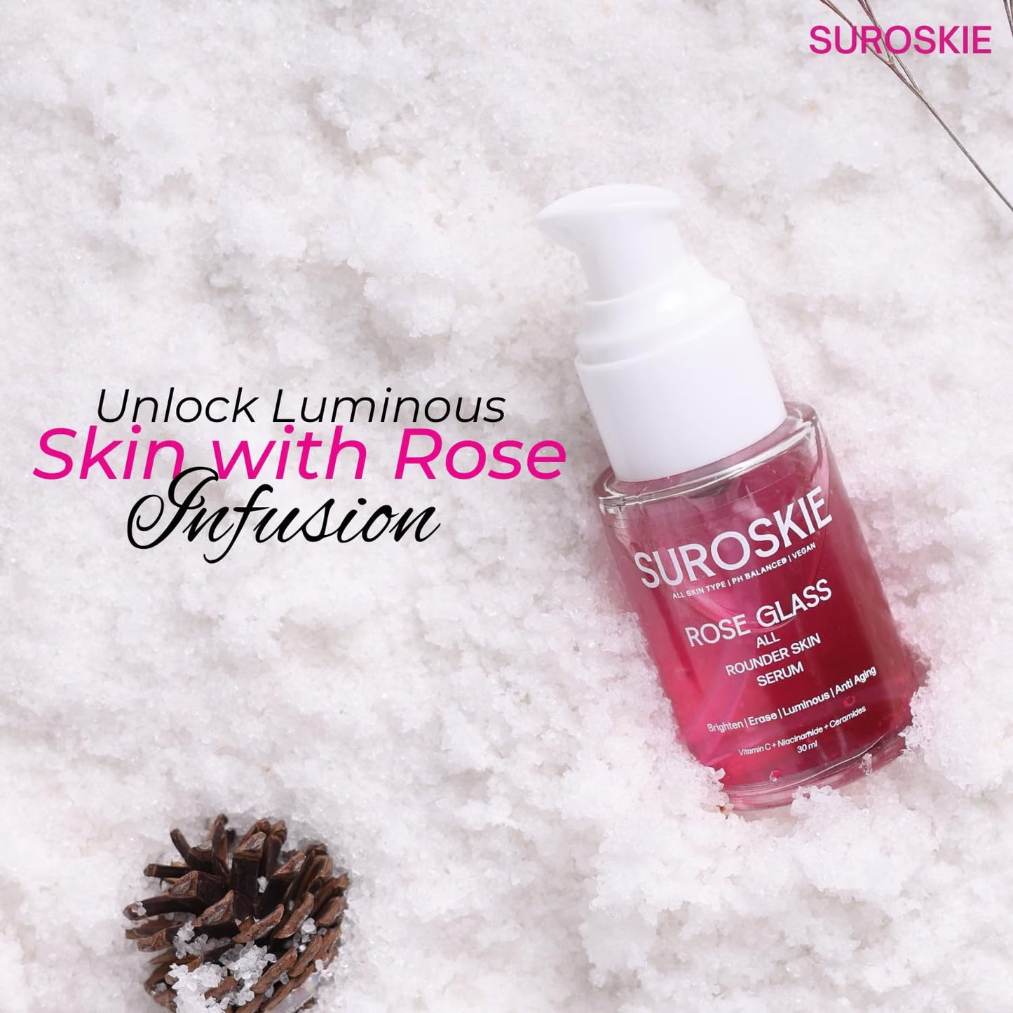 Suroskie Rose Glass All Rounder Face Serum 30Ml | Korean-Inspired Glow | With Vitamin C, Kojic & Hyaluronic Extract | Glowing, Brightening & Hydrated Skin | All Skin Types | Face Serum For Men & Women