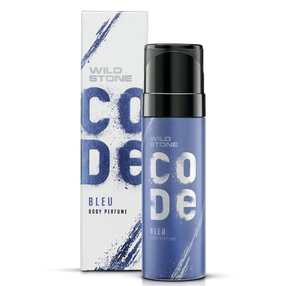Wild Stone Code Bleu body perfume bottle and packaging on a white background