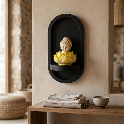 eCraftIndia White Lord Buddha Idol in Yellow Lotus Base | Baby Buddha Statue for Car Dashboard Office Home Decor | Gift for Diwali Housewarming Birthday