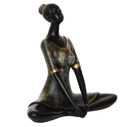 Grey Black Resin Lady in Butterfly Yoga Pose | Yoga Woman Statue Showpiece for Home Decor Living Room Bedroom Office Yoga Studio | Womens Day Gift for Ladies | Birthday Gift for Women