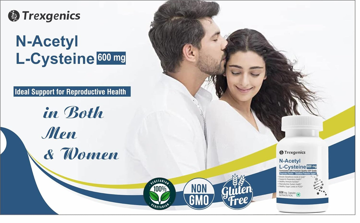 Trexgenics N-ACETYL L-CYSTEINE 600 mg Respiratory Health, Glutathione Production, Immunity, (60 Veg. Capsules) (Pack of 1)