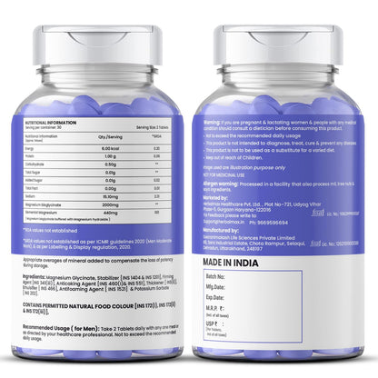 Herbalmax Magnesium Glycinate Supplement 2000mg Per Serving – 30 Veg Tablets | High Absorption Magnesium | Supports Muscle Relaxation, Sleep & Stress Relief | Daily Wellness Support