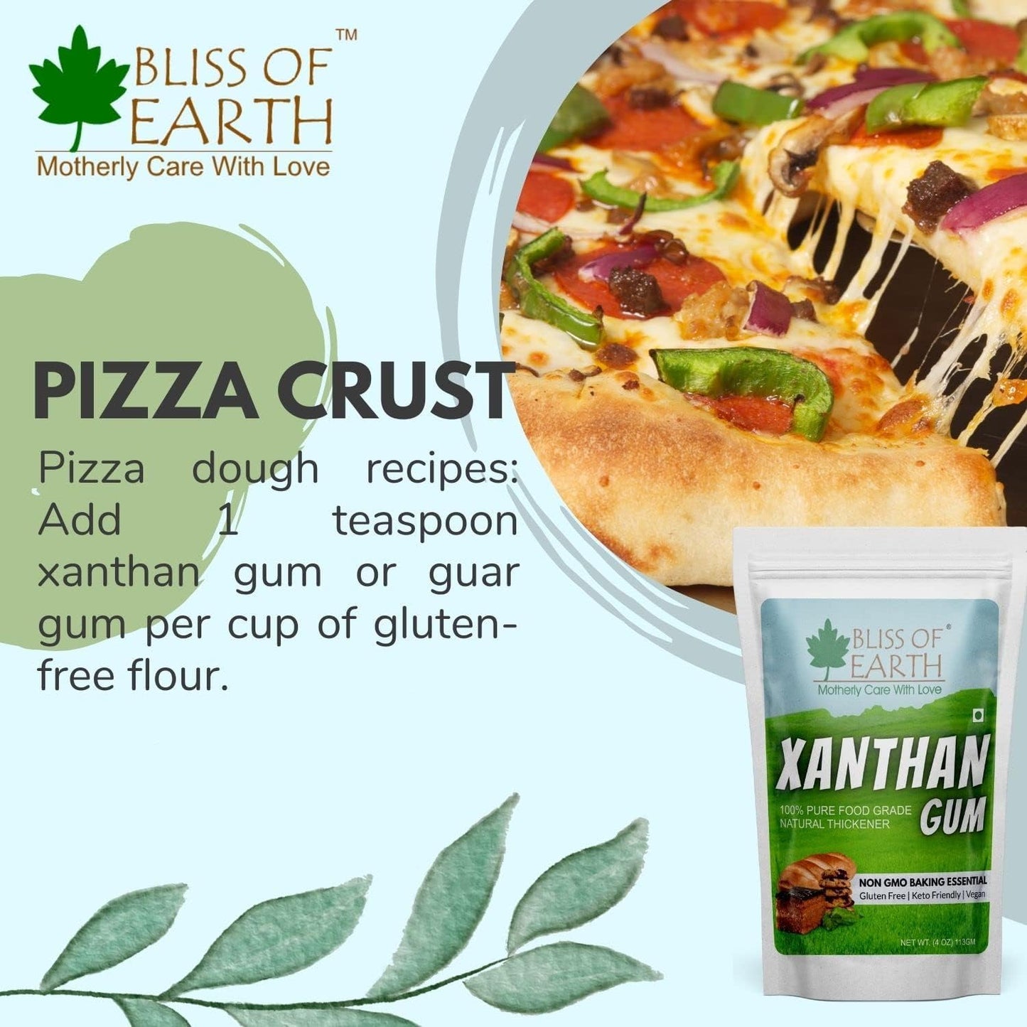 Bliss of Earth Xanthan Gum Powder 100% Pure Food Grade Natural Thickener Gluten Free, Keto Friendly, Vegan 113gm