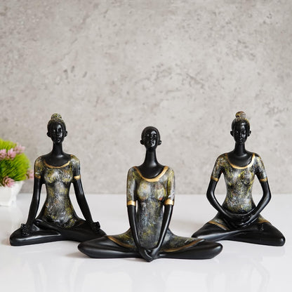 Set of 3 Resin Ladies In Sukhasana Padmasana Butterfly Yoga Poses Yoga Women Statues Showpieces for Home Decor Living Room Bedroom Office Womens Day Gift for Ladies Birthday Gift For Women