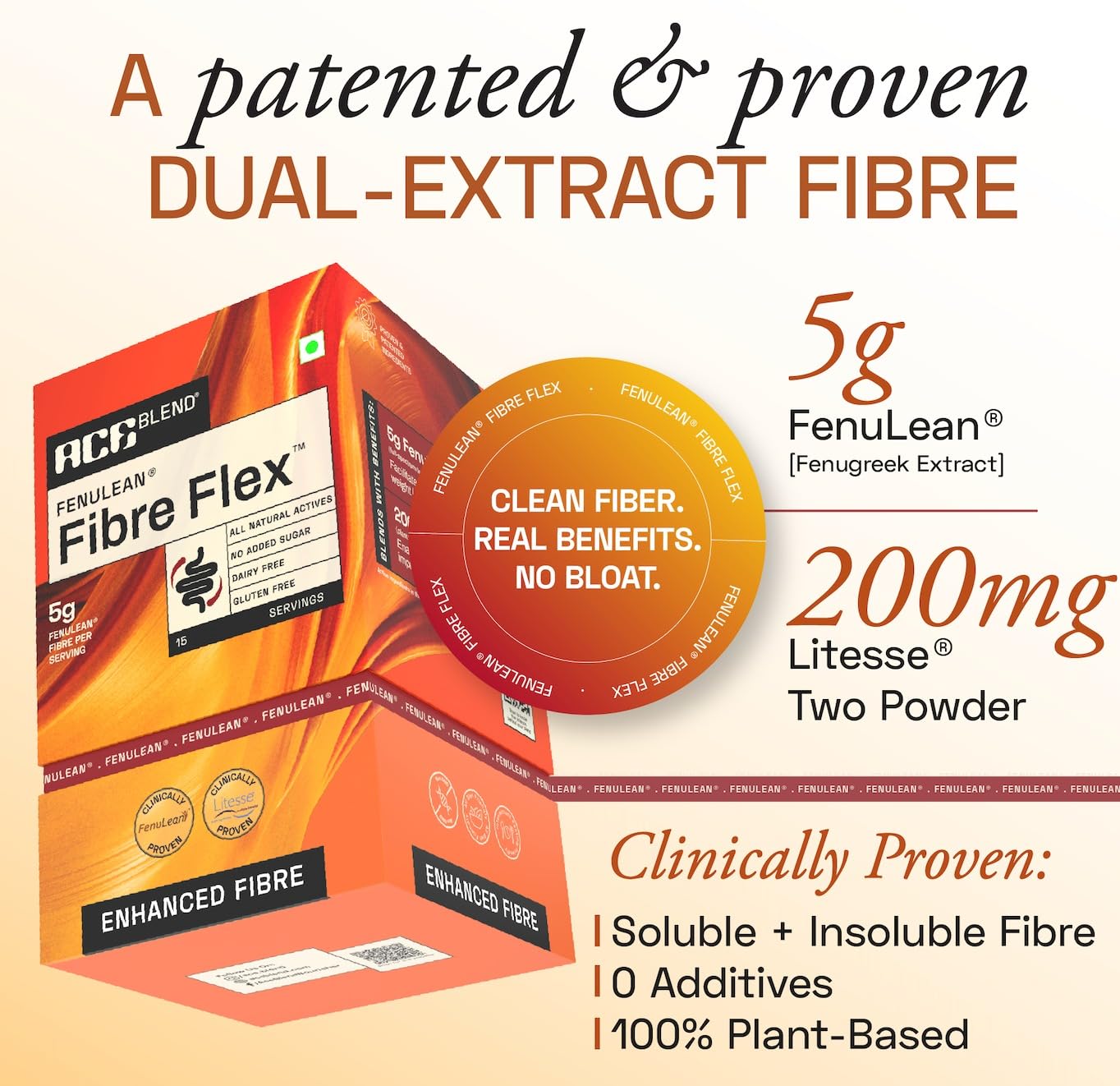 Ace Blend FenuLean Fibre Flex | 30 sachets (Super) | Natural Prebiotic Fibre Supplement | Weight Loss, Constipation & Bloating Relief | Supports Digestive & Gut Health | Natural Fruit Punch Flavour