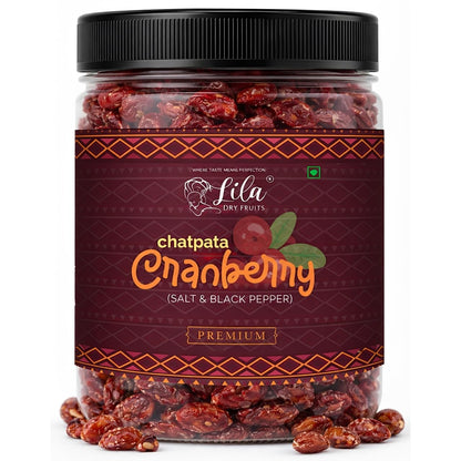 LILA DRY FRUITS Flavoured Cranberries with Black Pepper & Pink Salt | Dried Cranberry Snack Tangy Spicy Cran Berries for Healthy Snacking & Munching Perfect for Gifting