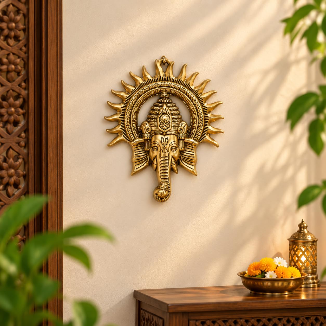 Metal Ganesha ji Statue,Ganpati Wall Hanging Sculpture Lord Ganesh Idol Lucky Feng Shui Wall Decor Your Home, Office,Religious Gift Article (Gold)