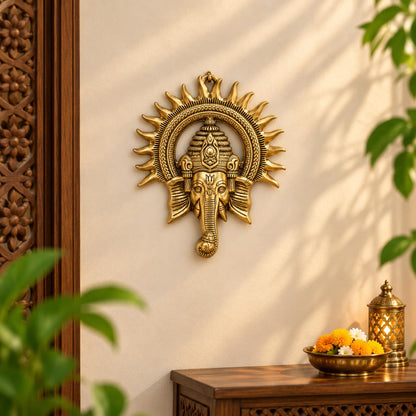 Metal Ganesha ji Statue,Ganpati Wall Hanging Sculpture Lord Ganesh Idol Lucky Feng Shui Wall Decor Your Home, Office,Religious Gift Article (Gold)
