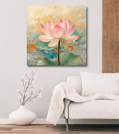 Lotus Flower Painting for Wall Vastu (15+ DESIGNS) Framed Lotus Canvas Painting for Living Room, Bedroom | Nature Floral Wall Art with Multiple Design Variations (Light Pink Lotus, 18x18 Inch, Framed)