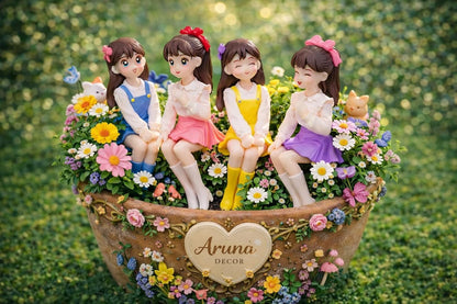 Miniature Cute Girls Figurine Set of 4 – Adorable PVC Mini Statues for Miniature Garden, Dollhouse Decor, Terrariums, Fairy Gardens & Cute Gifting