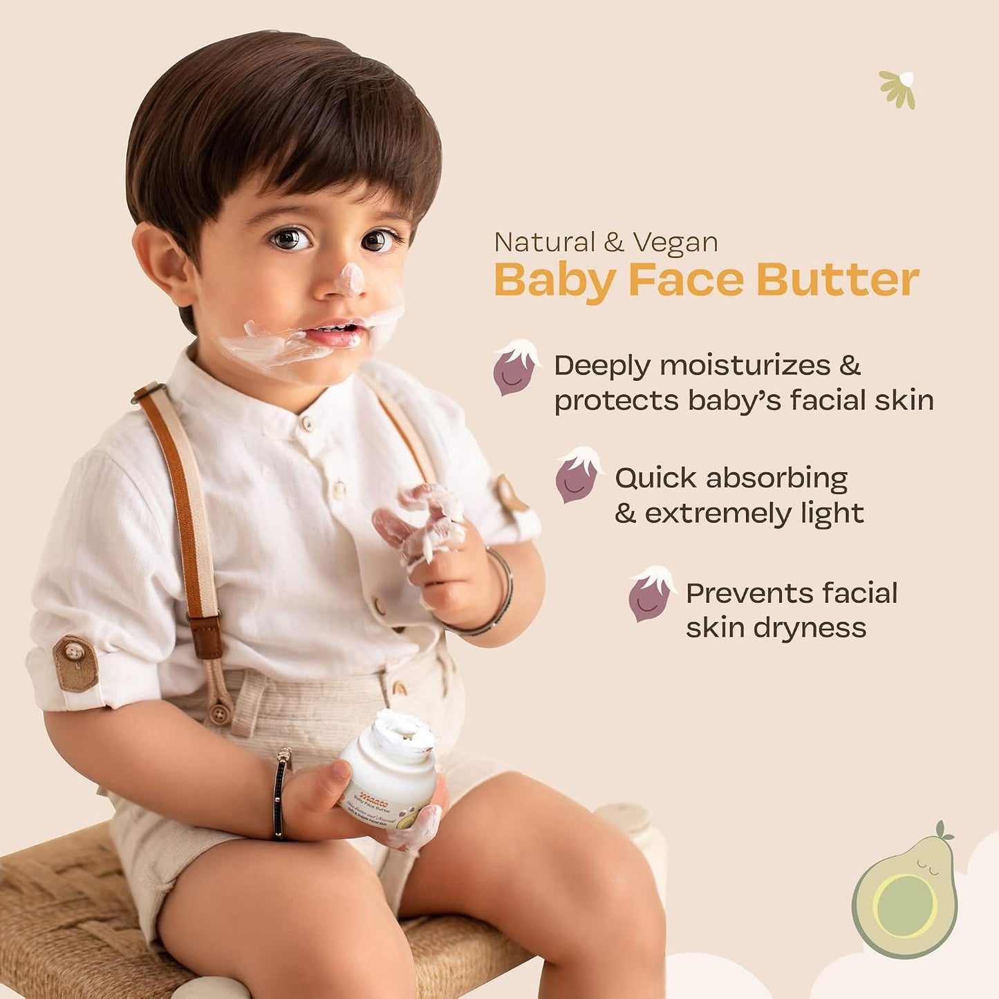 Maate Baby Face Butter 50 gm | Enriched with Shea Butter & Avocado | Soft, Nourished & Supple Facial Skin | Light & Quick Absorbing Lotion | Moisturizing Cream For Face | For Babies & Kids 0m+