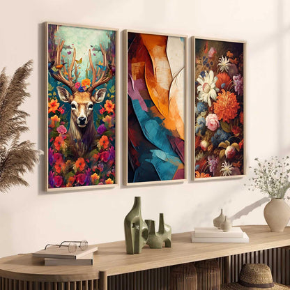 Decorative Modern Wall Art Print With Frame Abstract Paintings For Living Room Bed Room Hotel Wall Decor Digital Reprint Engineered Wood Set of 3 (Art 10, 10x19 inch)
